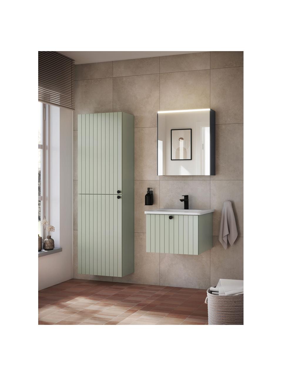 Lavabo con mobiletto Emil, larg. 60 cm, Manico: alluminio rivestito, Verde salvia, Larg. 60 x Alt. 42 cm