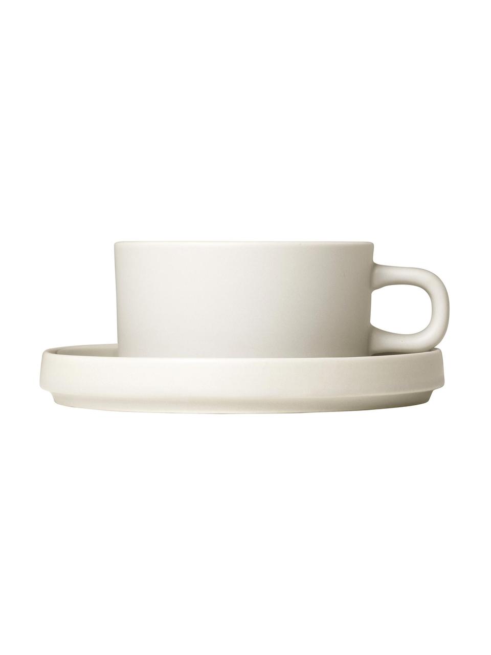 Petites tasses à texture mate/brillante Pilar, 2 pièces, Céramique, Blanc crème, Ø 9 x haut. 5 cm, 170 ml
