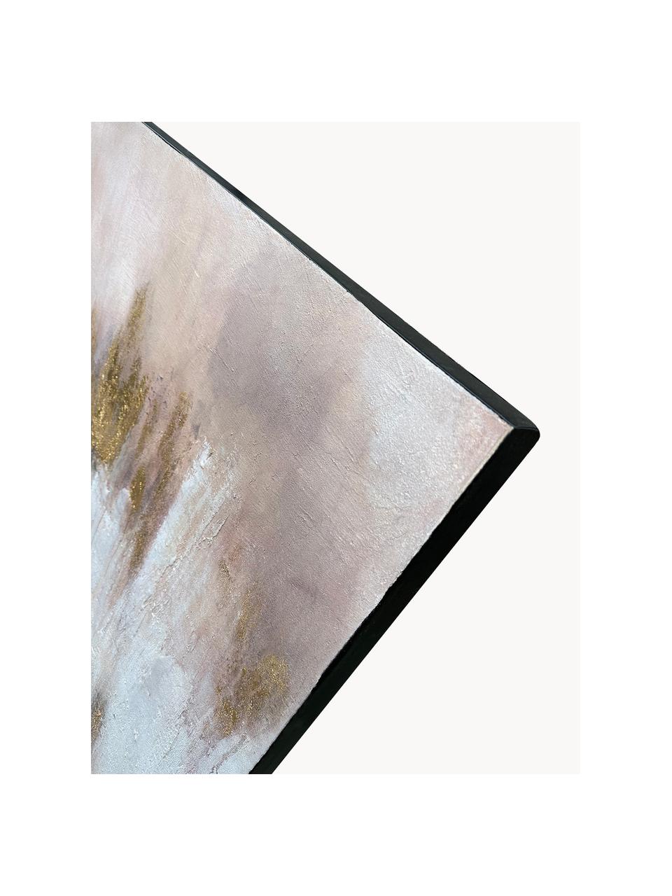 Handbeschilderde canvasdoek Paradise, Wit, oudroze, goudkleurig, B 150 x H 110 cm