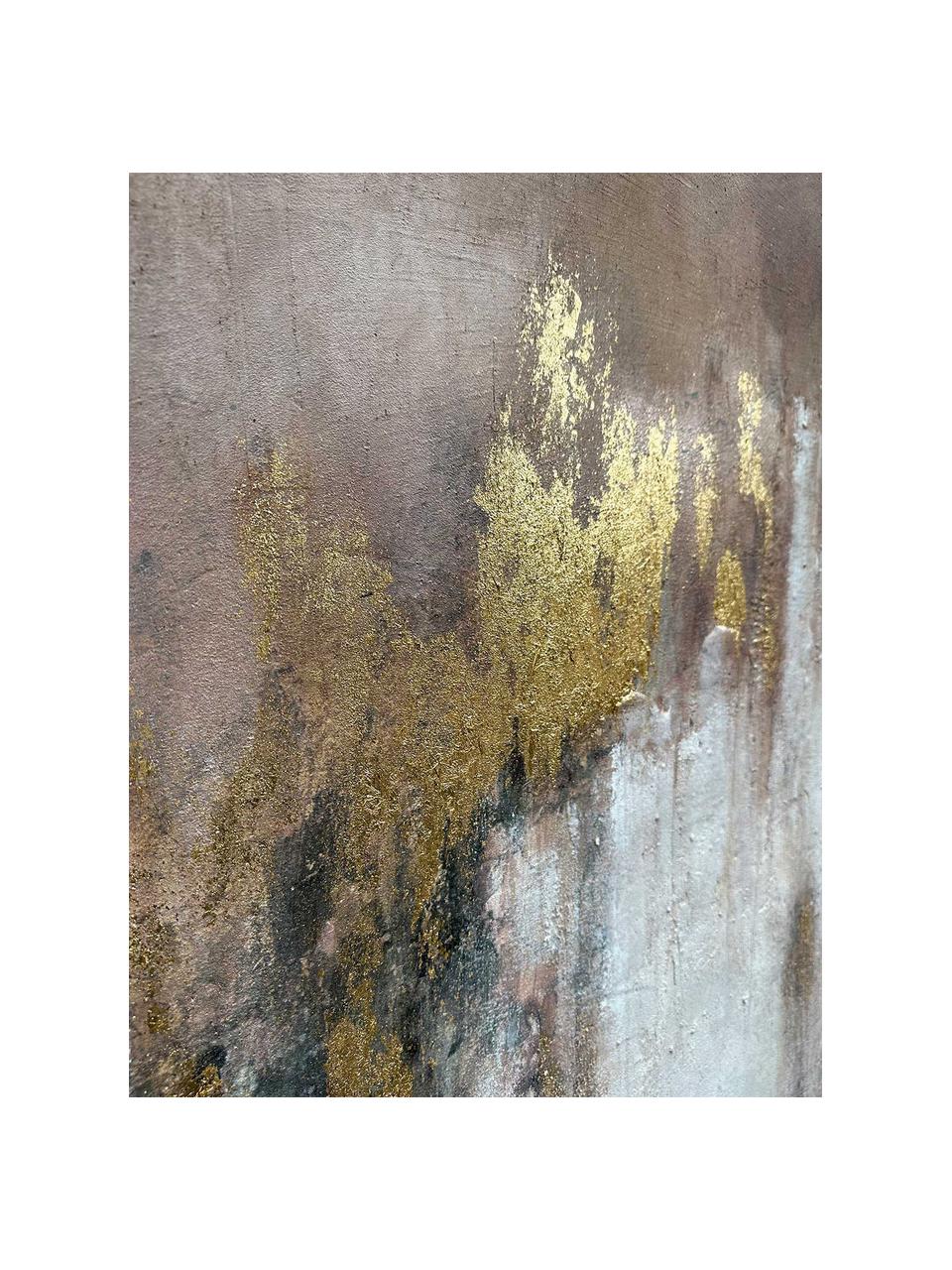 Ręcznie malowany obraz na płótnie Paradise, Stelaż: drewno sosnowe, Biały, brudny różowy, odcienie złotego, S 150 x W 110 cm