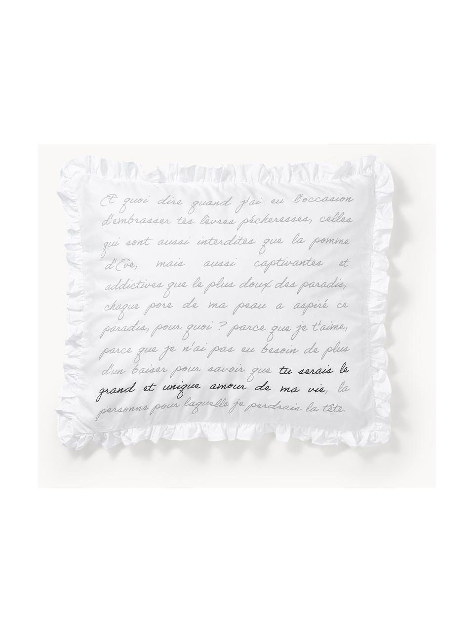 Katoenen perkale kussenhoes Leire, Weeftechniek: perkal Draaddichtheid 180, Wit, grijs, B 60 x L 70 cm