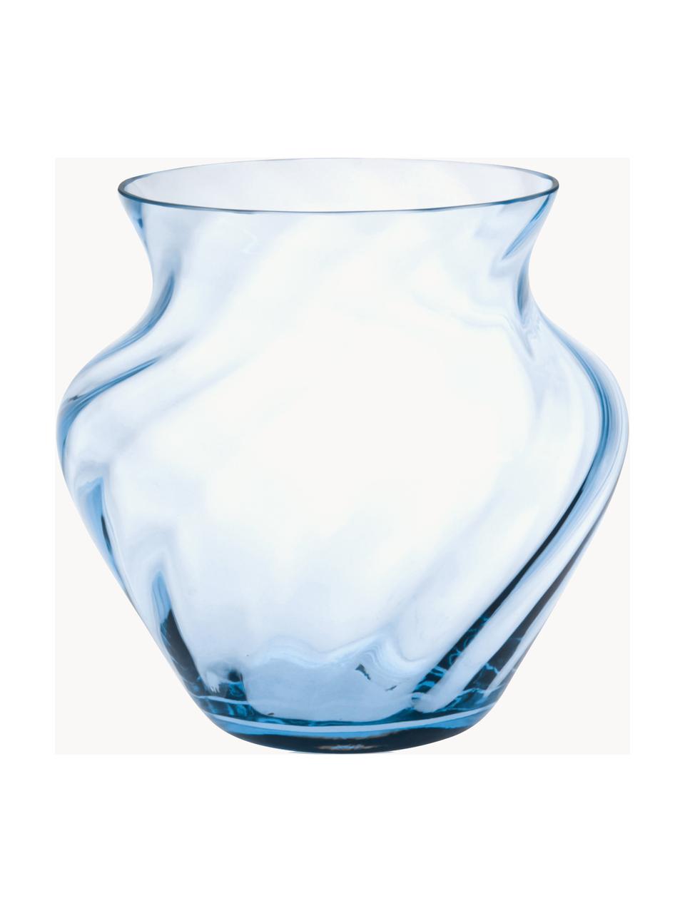 Handgefertigte Vase Dahlia, H 22 cm, Glas, Hellblau, Ø 23 x H 22 cm