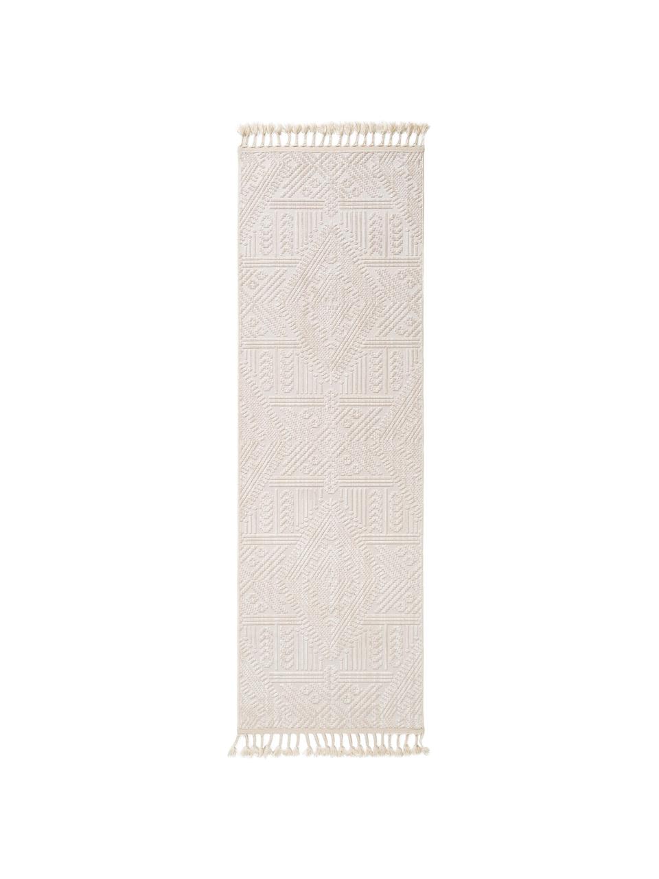 Loper Laila Tang met hoog-laag effect in beige/crèmekleur, Bovenzijde: polyester, Onderzijde: katoen, Crèmekleurig, B 80 x L 240 cm