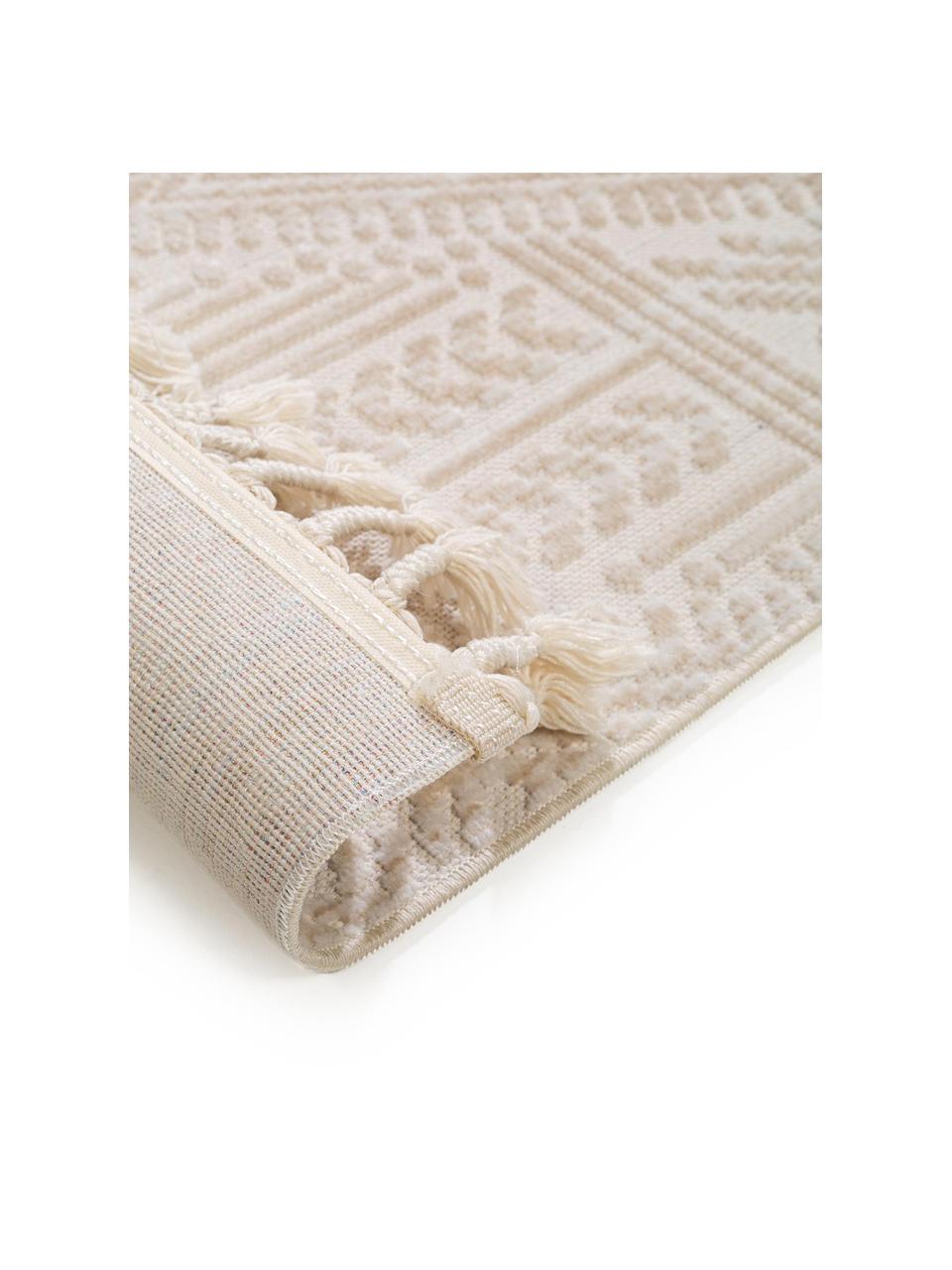 Loper Laila Tang met hoog-laag effect in beige/crèmekleur, Bovenzijde: polyester, Onderzijde: katoen, Crèmekleurig, B 80 x L 240 cm