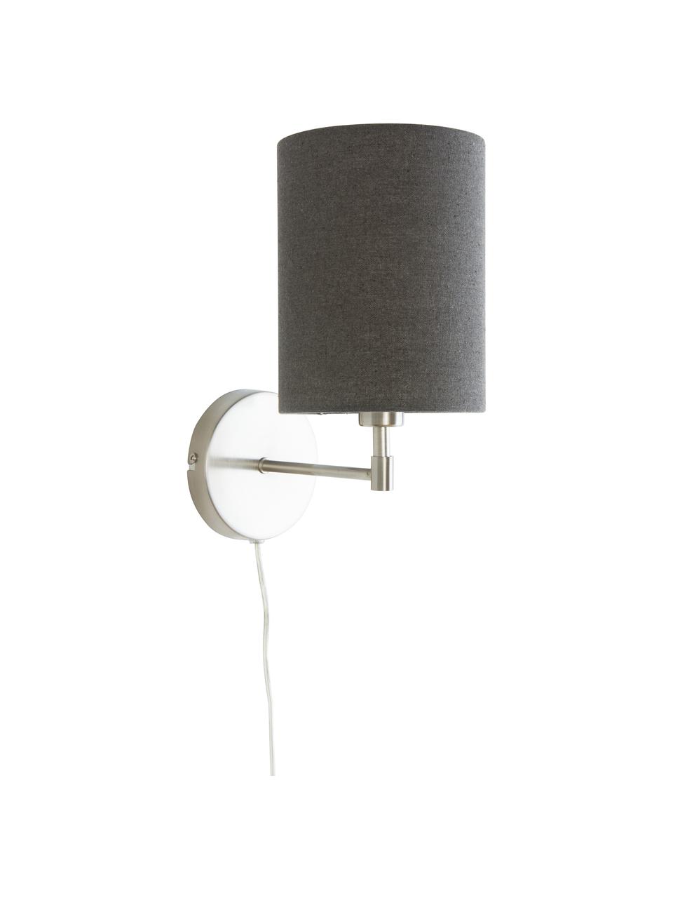 Klassieke wandlampen Seth met stekker, 2 stuks, Lampenkap: textiel, Grijs, nikkelkleurig, D 23 x H 32 cm