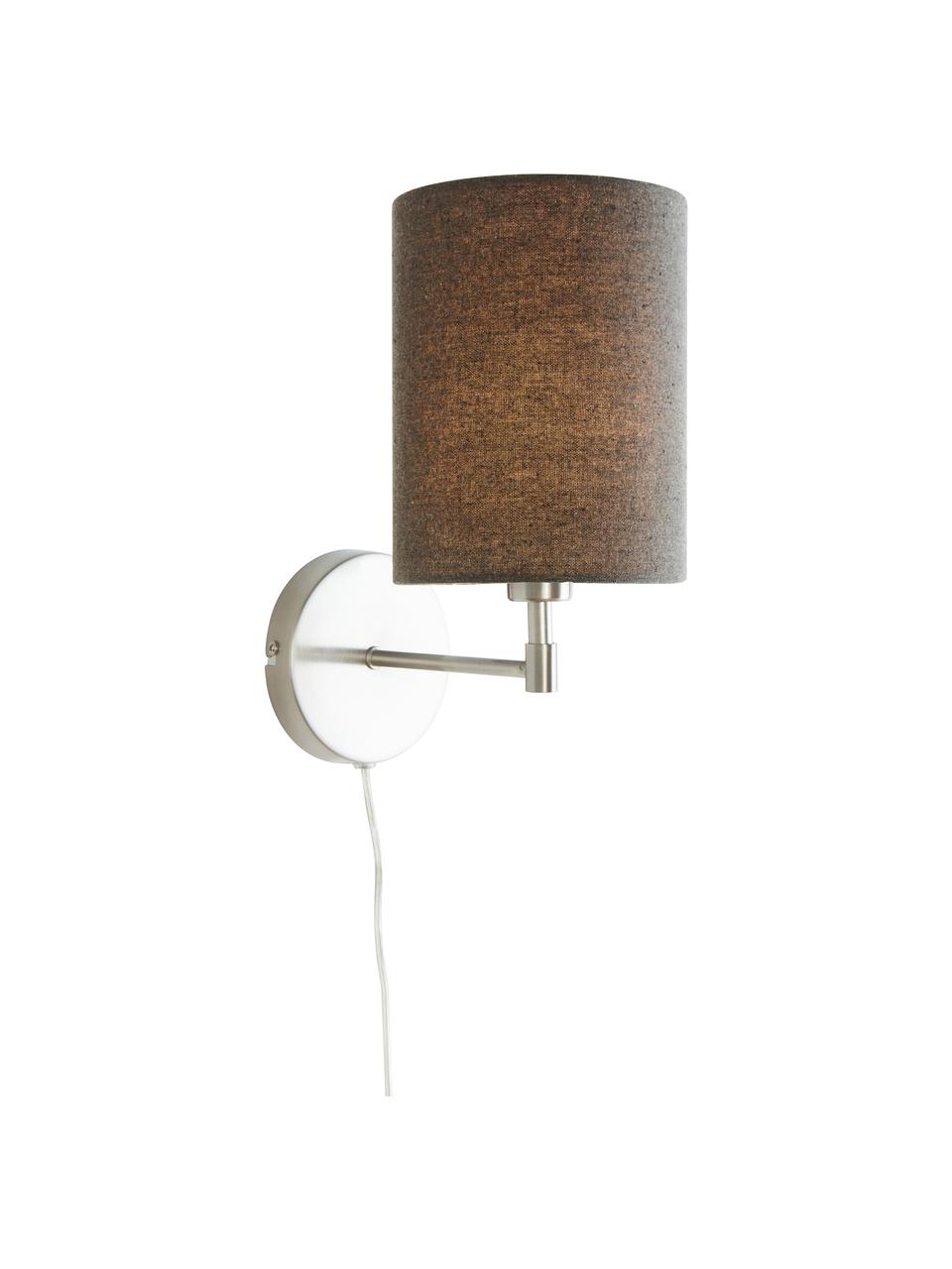 Klassieke wandlampen Seth met stekker, 2 stuks, Lampenkap: textiel, Grijs, nikkelkleurig, D 23 x H 32 cm