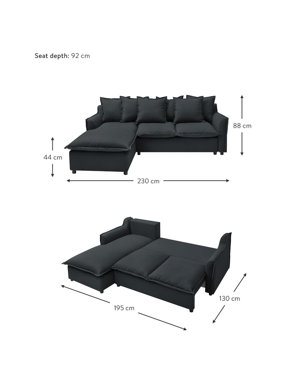 Sofa narożna z funkcją spania i miejscem do przechowywania Mona, Tapicerka: 100% poliester, wodoodpor, Stelaż: drewno naturalne, płyta w, Nogi: tworzywo sztuczne, Antracytowy, S 230 x G 170 cm