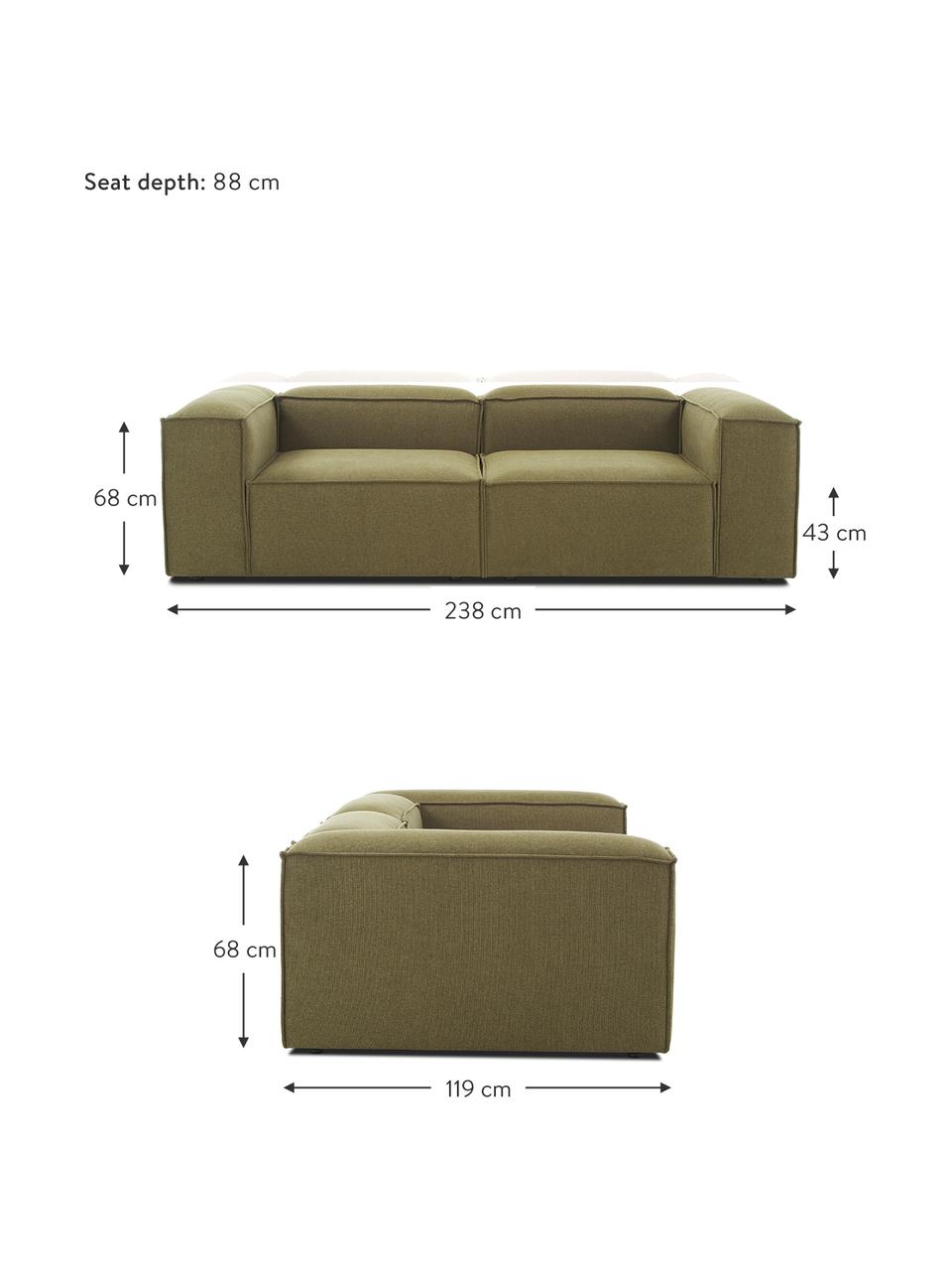 Sofa modułowa Lennon (3-osobowa), Tapicerka: 100% poliester Dzięki tka, Stelaż: lite drewno sosnowe z cer, Nogi: tworzywo sztuczne, Zielona tkanina, S 238 x G 119 cm