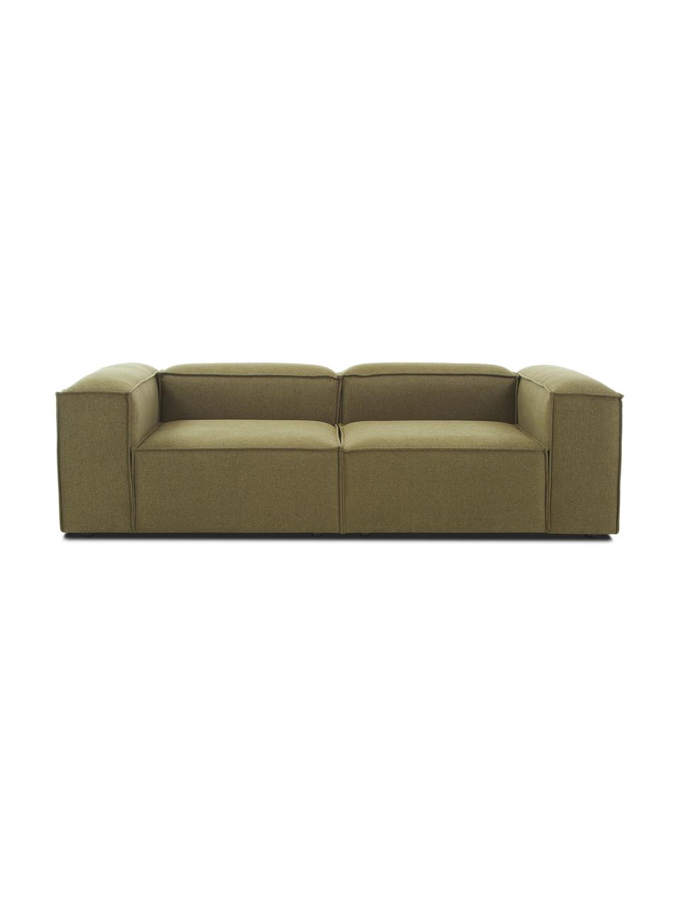 Modulaire bank Lennon (3-zits), Bekleding: 100% polyester De slijtva, Frame: massief grenenhout, FSC-g, Poten: kunststof, Geweven stof groen, B 238 x D 119 cm