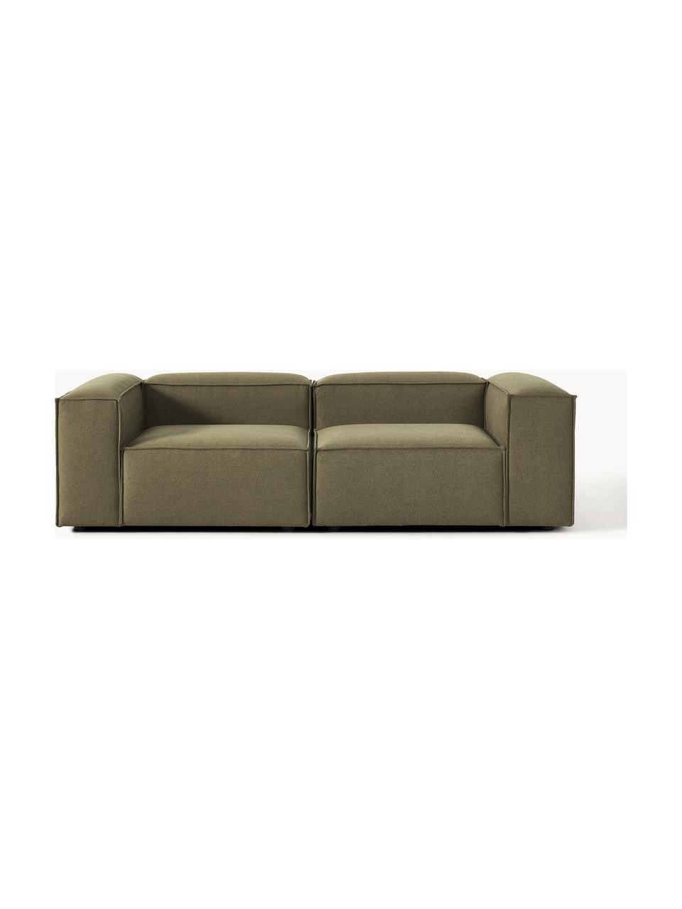 Modulares Sofa Lennon (3-Sitzer), Bezug: 100 % Polyester Der strap, Gestell: Massives Kiefernholz, Spe, Webstoff Olivgrün, B 238 x T 119 cm