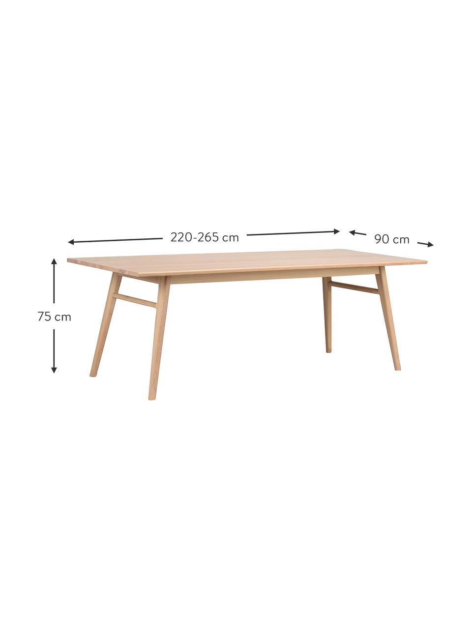 Table extensible bois de chêne Nevis, 220 - 265 x 90 cm, Bois massif beige, larg. 220 x prof. 90 cm