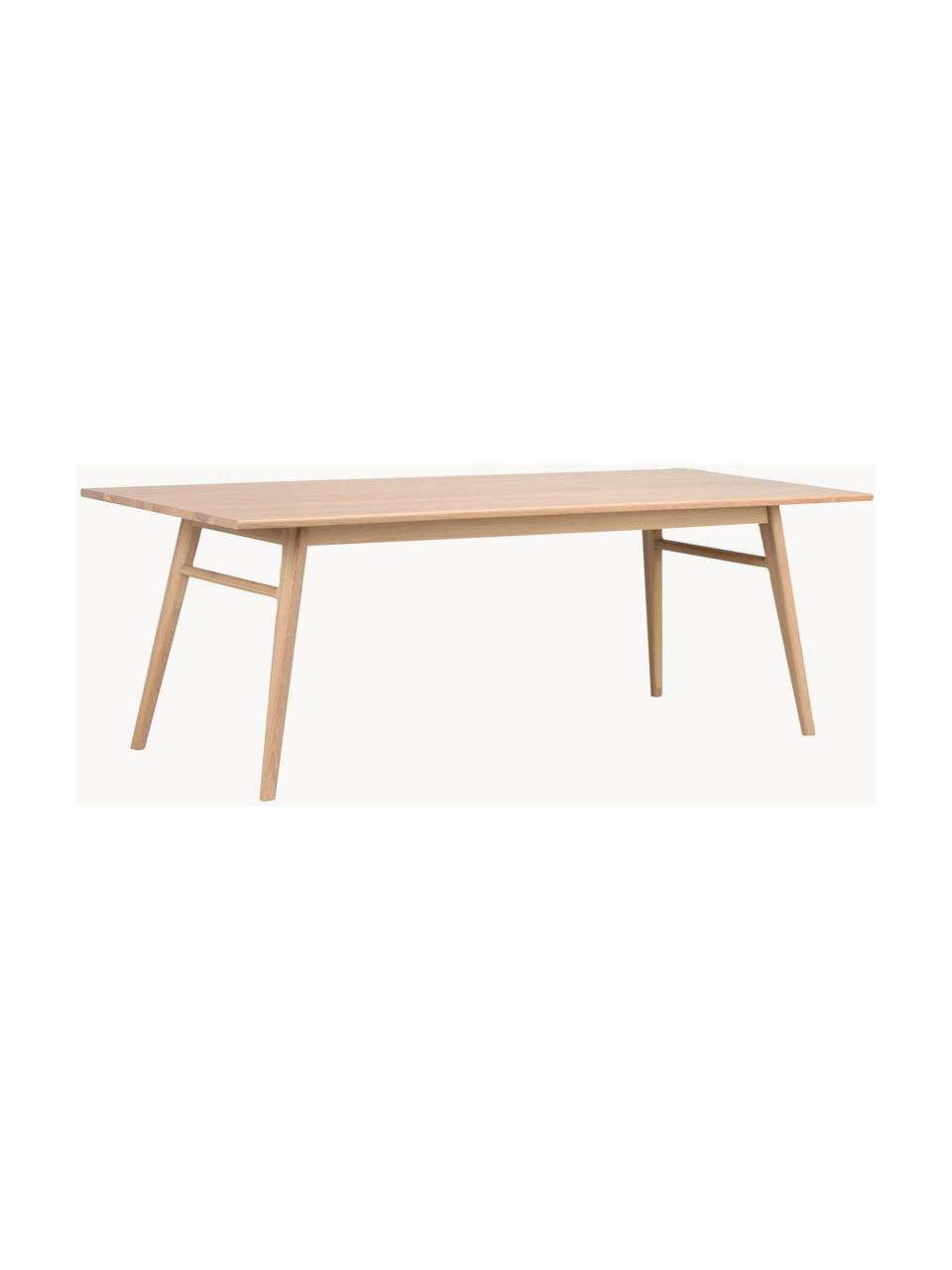 Verlengbare eettafel Nevis van eikenhout, 220 - 265 x 90 cm, Tafelblad: spaanplaat met eikenhoutf, Poten: massief eikenhout, Eikenhout, B 220 x D 90 cm