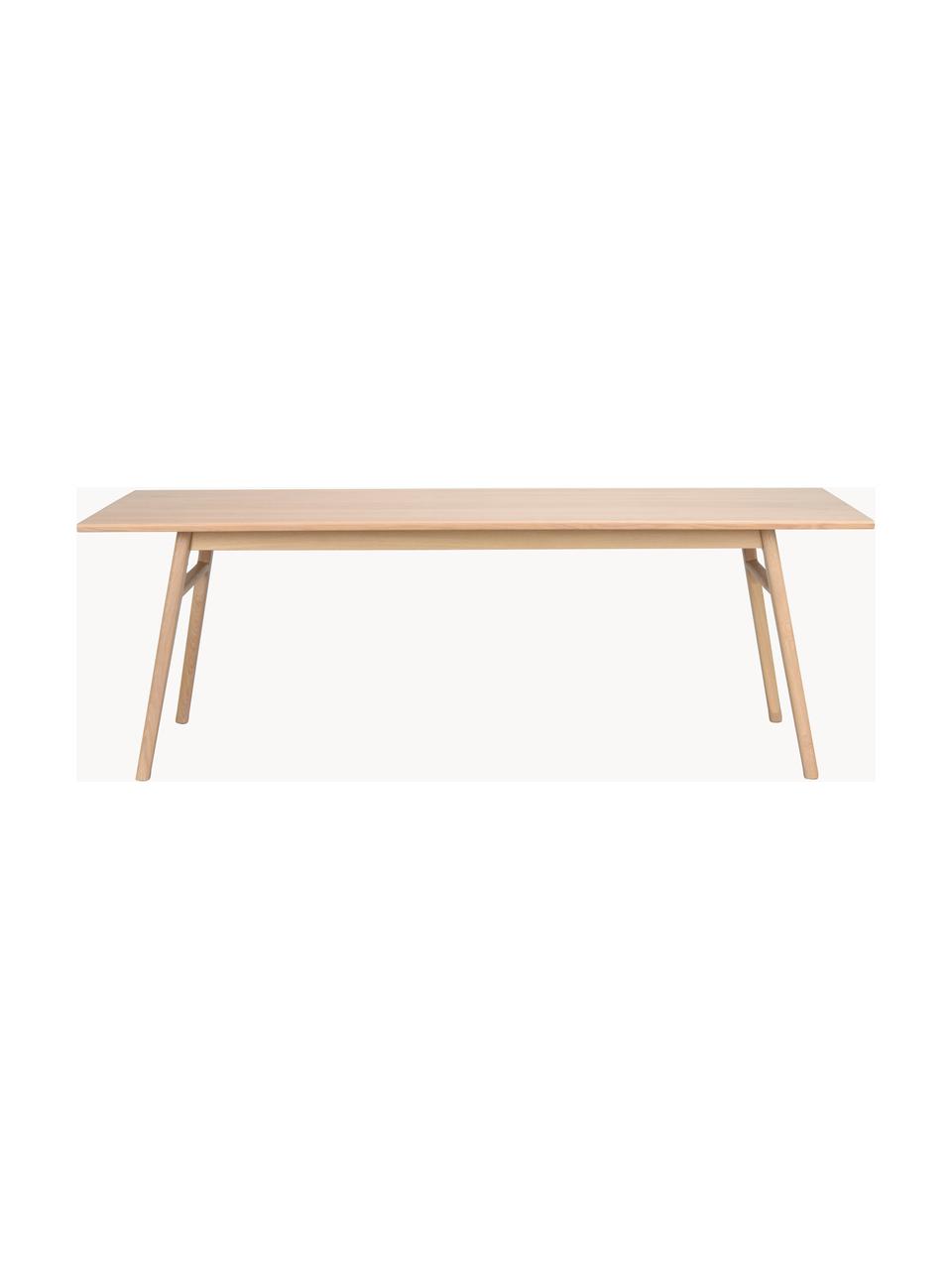 Verlengbare eettafel Nevis van eikenhout, 220 - 265 x 90 cm, Tafelblad: spaanplaat met eikenhoutf, Poten: massief eikenhout, Eikenhout, B 220 x D 90 cm