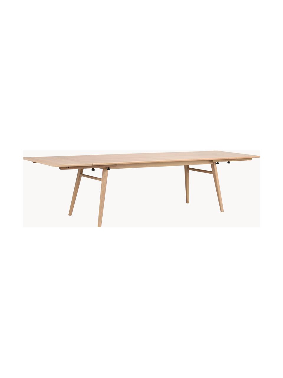 Verlengbare eettafel Nevis van eikenhout, 220 - 265 x 90 cm, Tafelblad: spaanplaat met eikenhoutf, Poten: massief eikenhout, Eikenhout, B 220 x D 90 cm