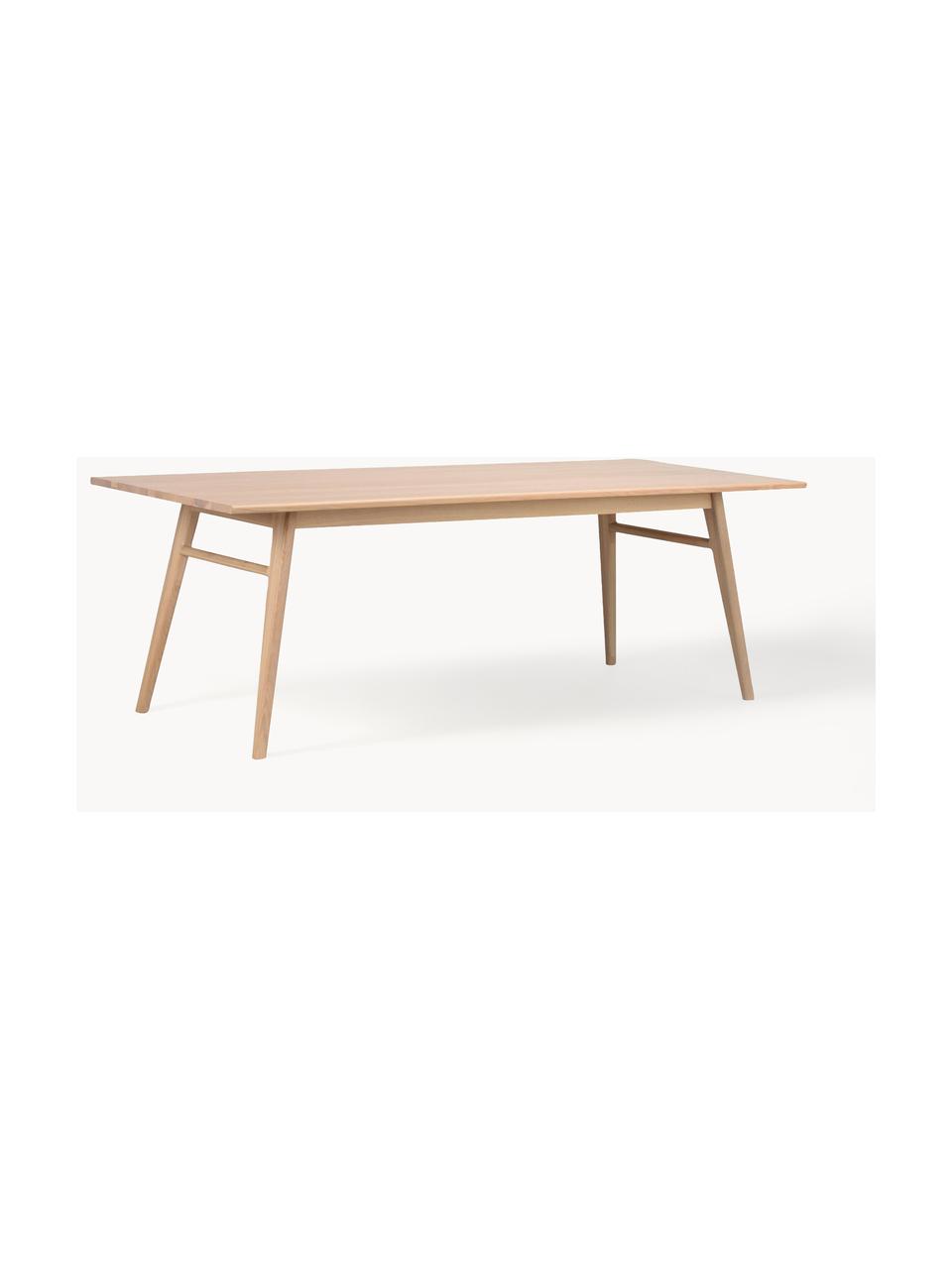 Mesa de comedor extensible de roble Nevis, 220-265 x 90 cm, Tablero: aglomerado chapado en mad, Patas: madera de roble maciza, Madera de roble, An 220 x F 90 cm