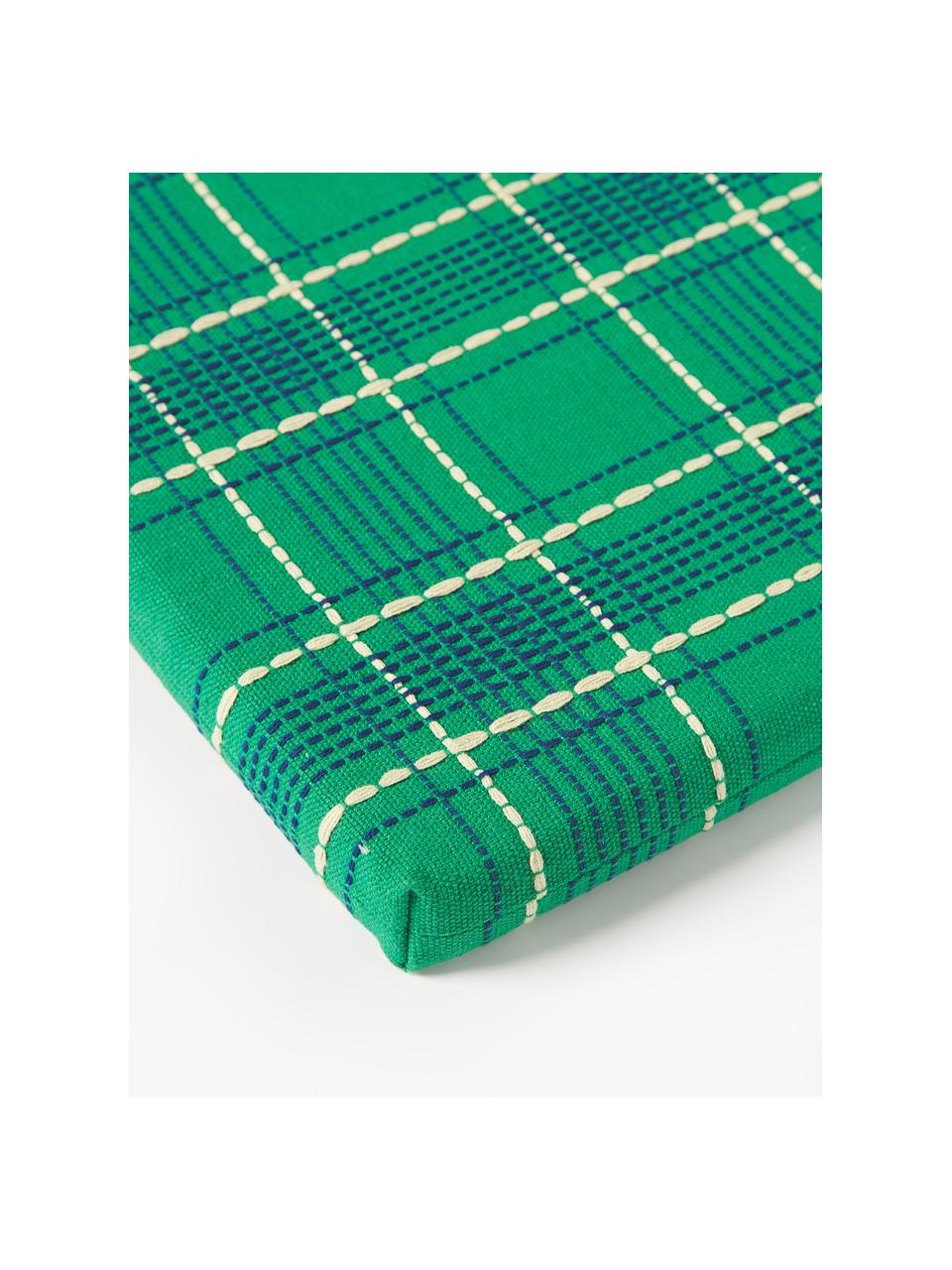 Kockovaná bavlnená poduška na stoličku Orla, 100 %  bavlna, Zelená, Š 40 x D 37 cm