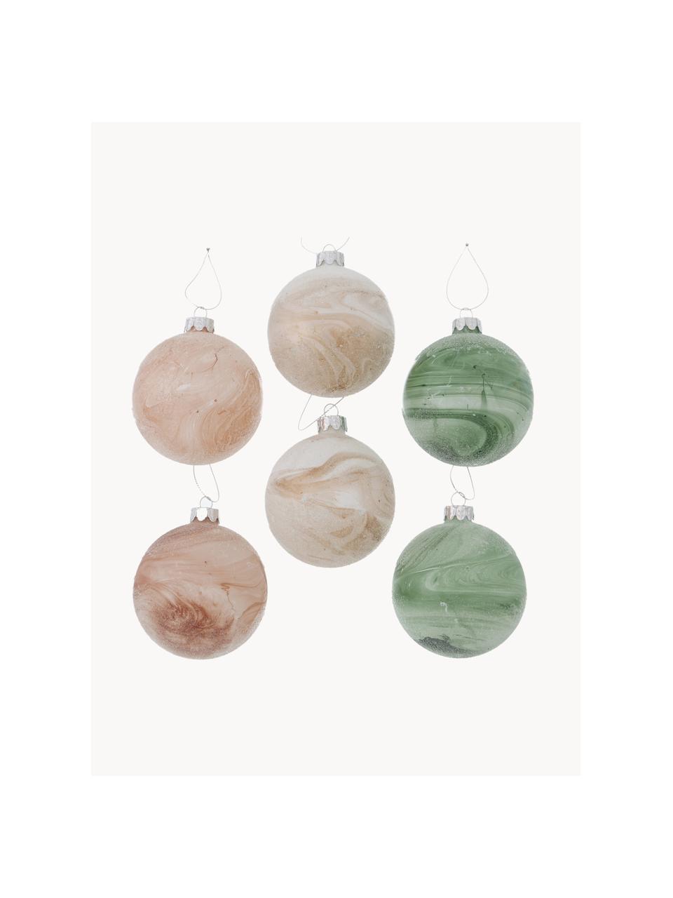 Kerstballen Fjella, set van 12, Gelakt glas, Beige- en groentinten, Ø 8 x H 8 cm