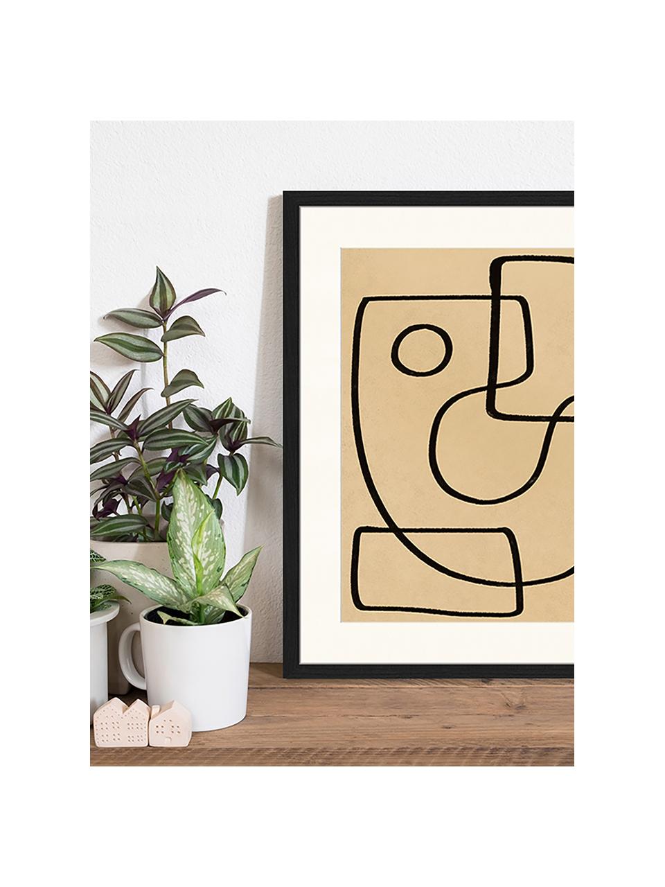 Ingelijste digitale print Organic Charcol Abstract, Afbeelding: digitale print op papier,, Lijst: gelakt hout, Zwart, donkerbeige, B 43 x H 53 cm