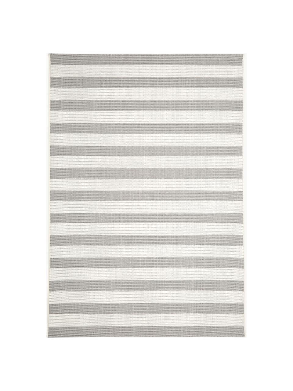 Tappeto a righe da interno-esterno Axa, 86% polipropilene, 14% poliestere, Bianco latte, grigio, Larg. 80 x Lung. 150 cm (taglia XS)