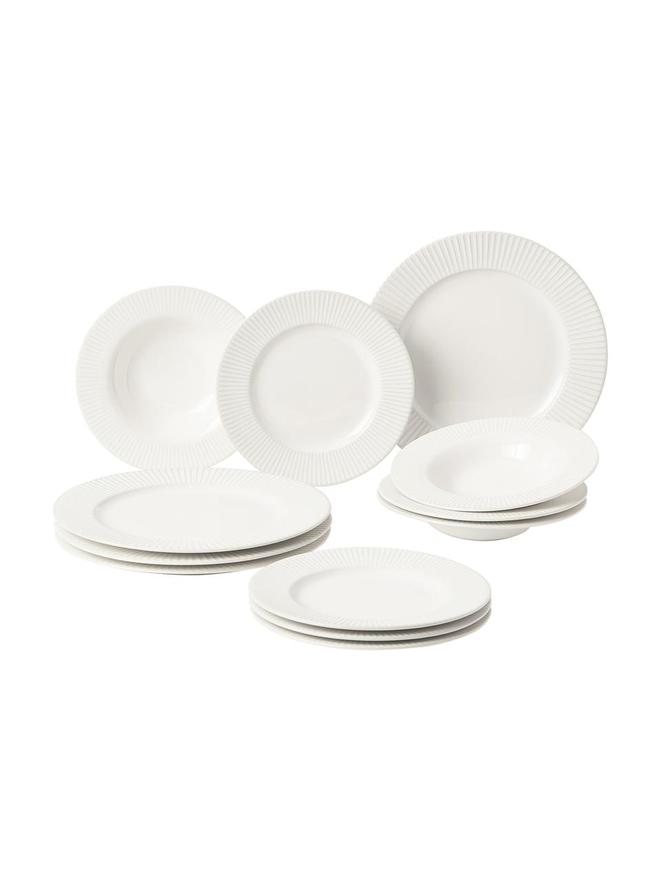 Set stoviglie in porcellana Goya, 4 persone (12 pz.), Porcellana, Bianco crema, 4 persone (16 pz.)