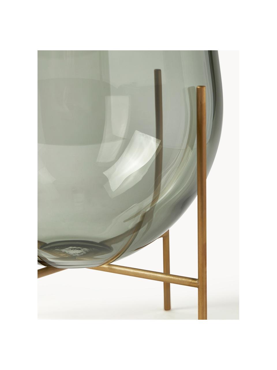 Mundgeblasene Bodenvase Échasse, H 44 cm, Gestell: Messing, Vase: Glas, mundgeblasen, Olivgrün, transparent, Ø 22 x H 44 cm