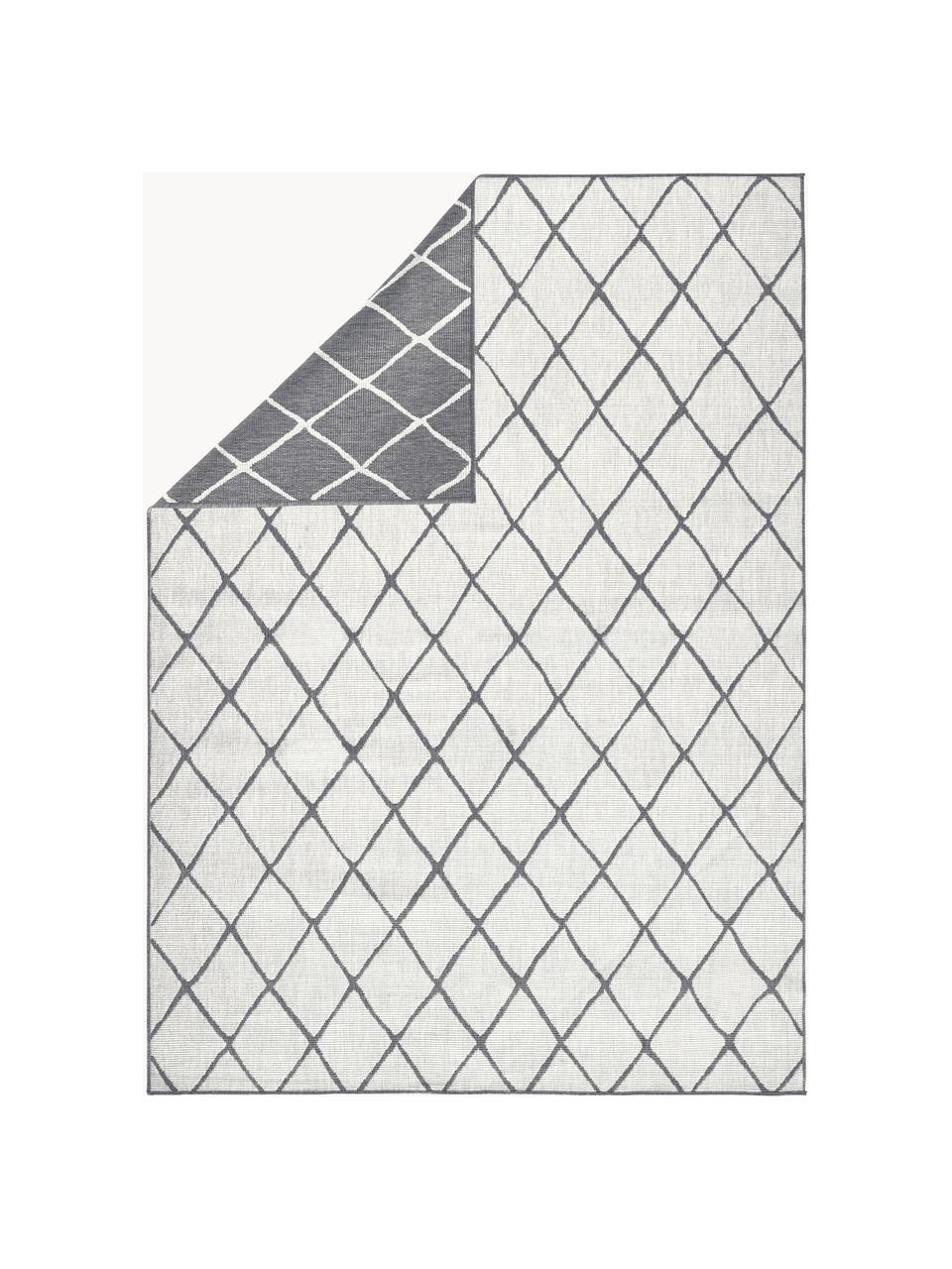 Obojstranný koberec do interiéru/exteriéru s diamantovým vzorom Malaga, 100 % polypropylén, Lomená biela, sivá, Š 200 x D 290 cm (veľkosť L)