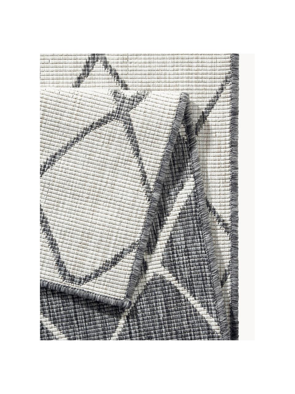 Dubbelzijdig in- & outdoor vloerkleed Malaga met ruitjesmotief, 100% polypropyleen, Gebroken wit, grijs, B 200 x L 290 cm (maat L)