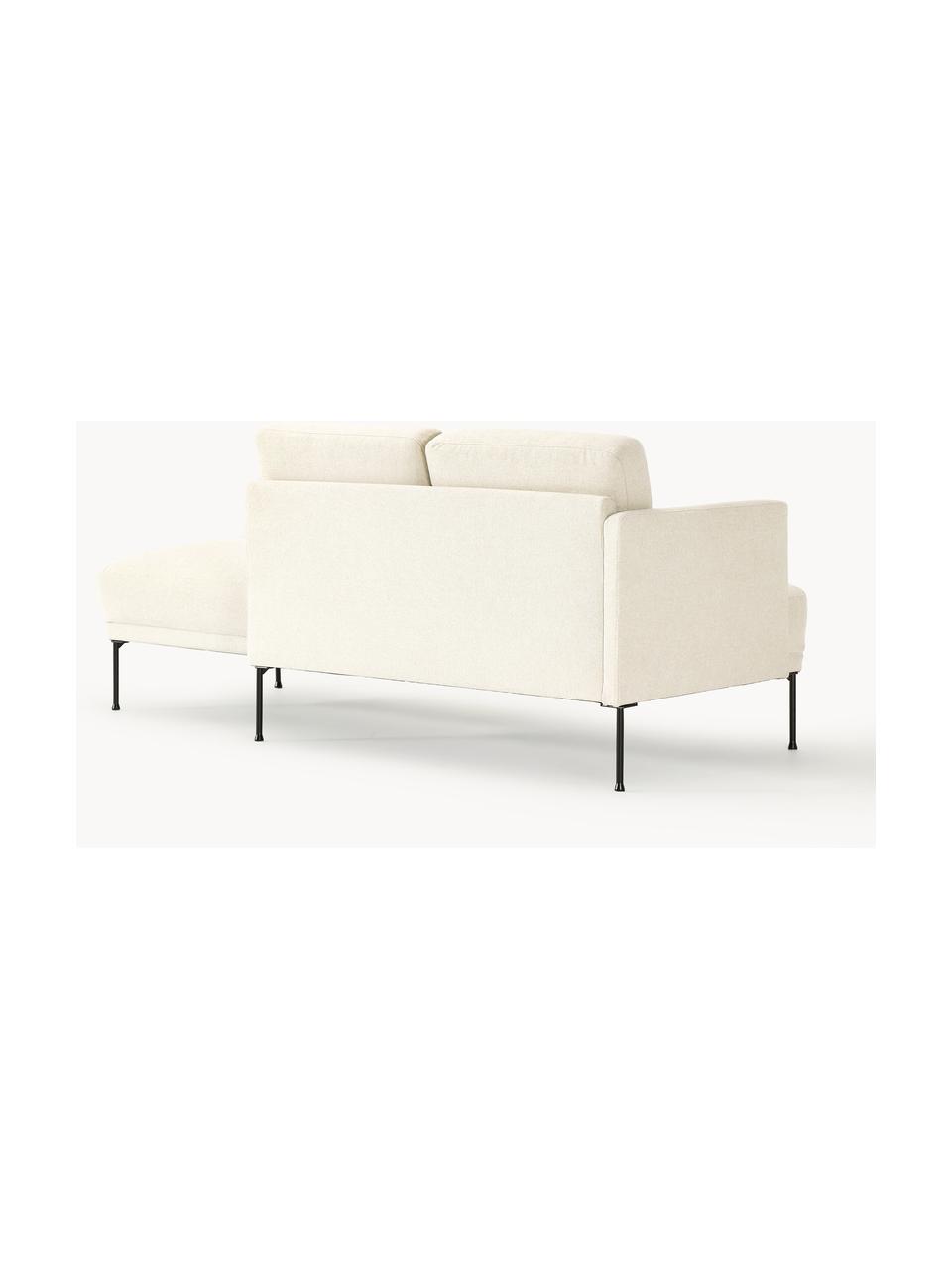 Chaise longue Fluente, Bekleding: 100% polyester Met 80.000, Frame: massief grenenhout, berke, Poten: metaal, gepoedercoat Dit , Geweven stof gebroken wit, B 202 x D 85 cm, rugleuning links