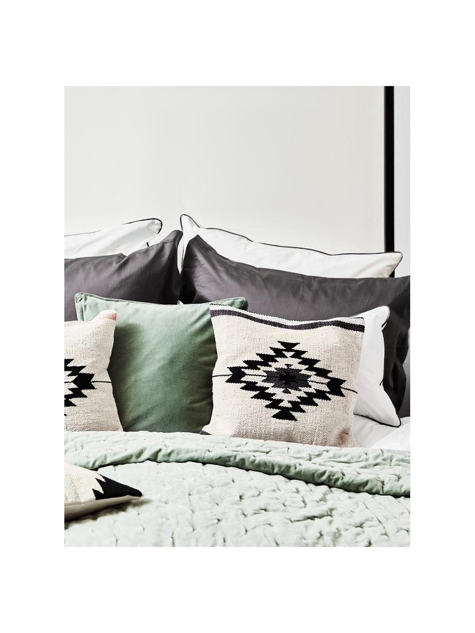 Tkana poszewka na poduszkę w stylu etno Toluca, 100% bawełna, Czarny, beżowy, S 45 x D 45 cm