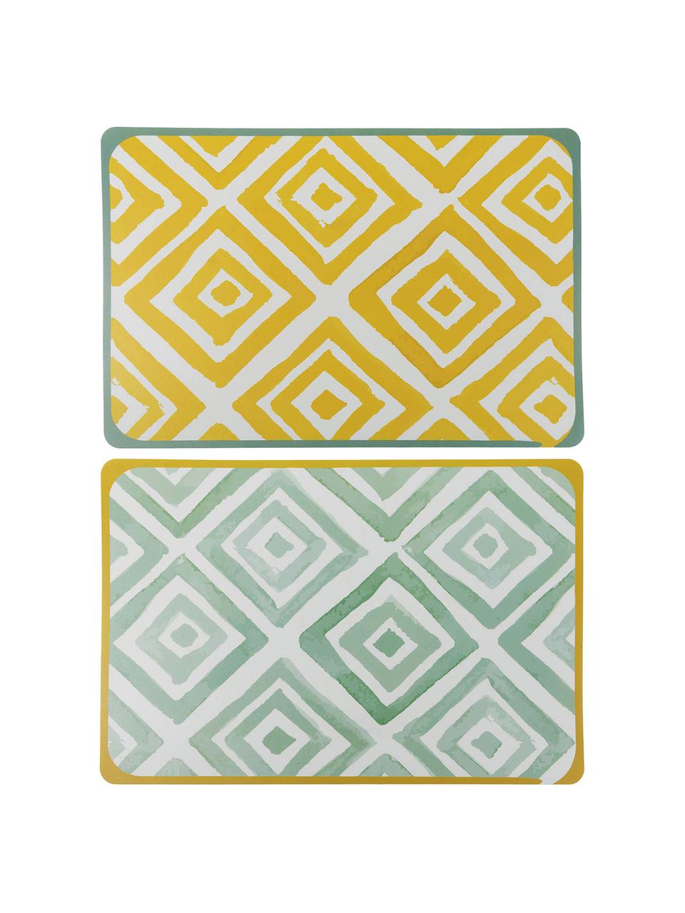 Sets de table imprimé grahique Oriental, 6 élém., Blanc, vert, jaune