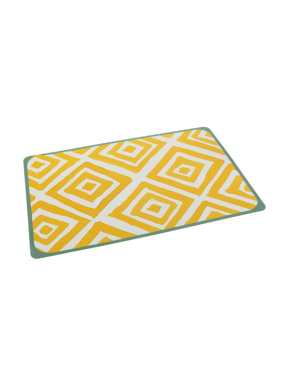 Placemats Oriental, 6-delig, Kunststof, Wit, groen, geel, B 45 x D 30 cm