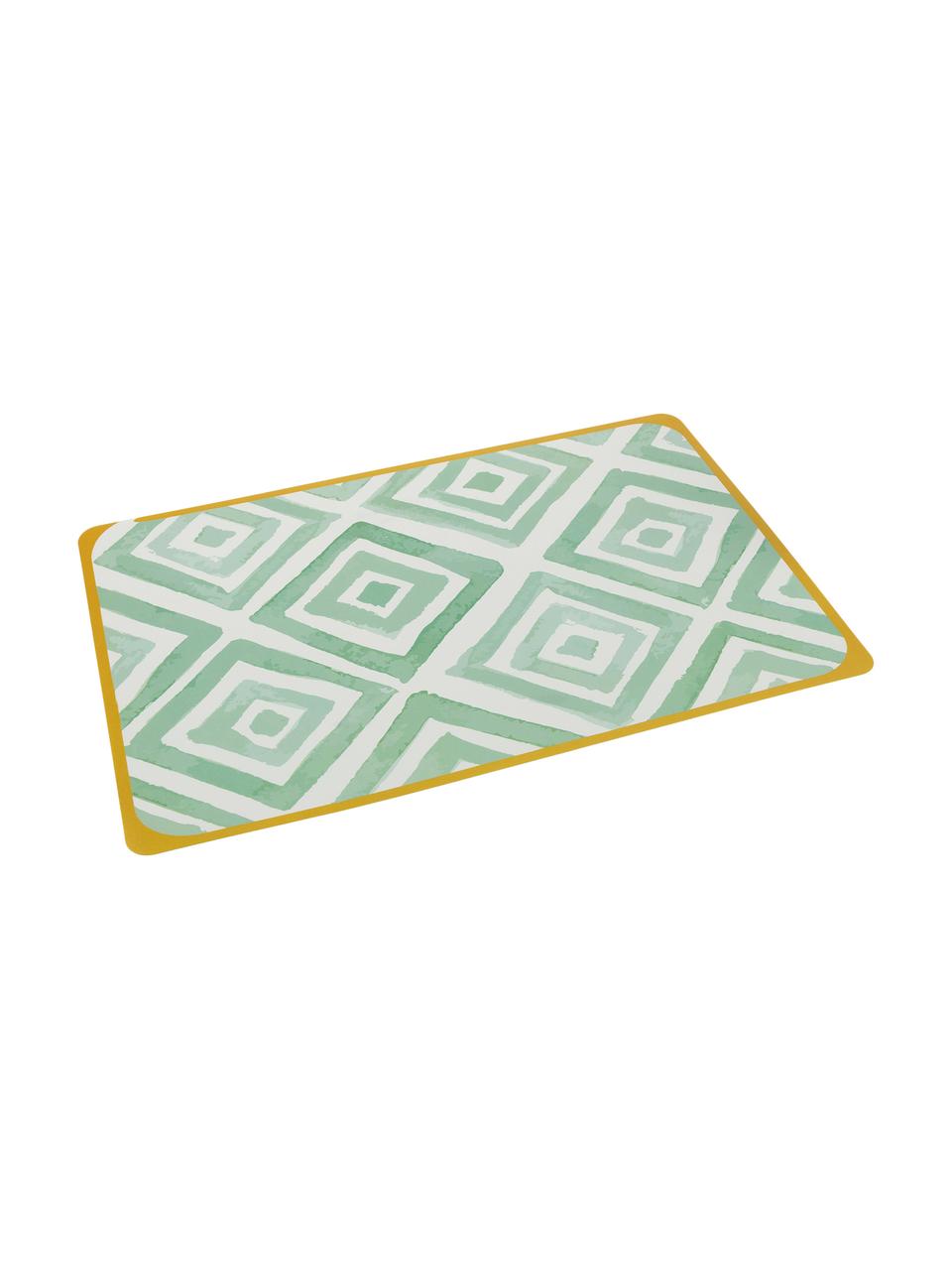 Placemats Oriental, 6-delig, Kunststof, Wit, groen, geel, B 45 x D 30 cm