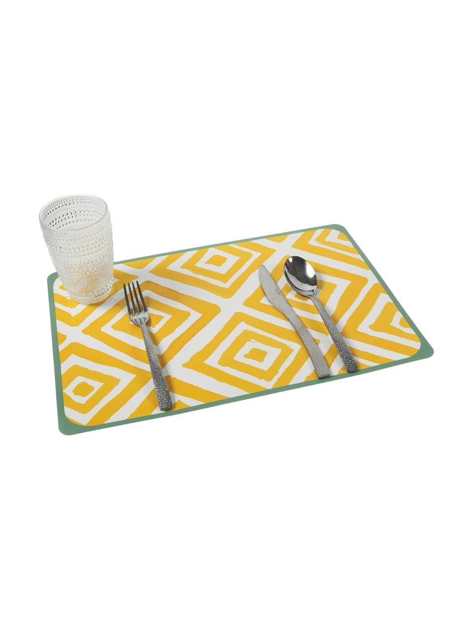 Kunststoff-Tischsets Oriental, 6er Set, Kunststoff, Weiß, Grün, Gelb, B 45 x T 30 cm