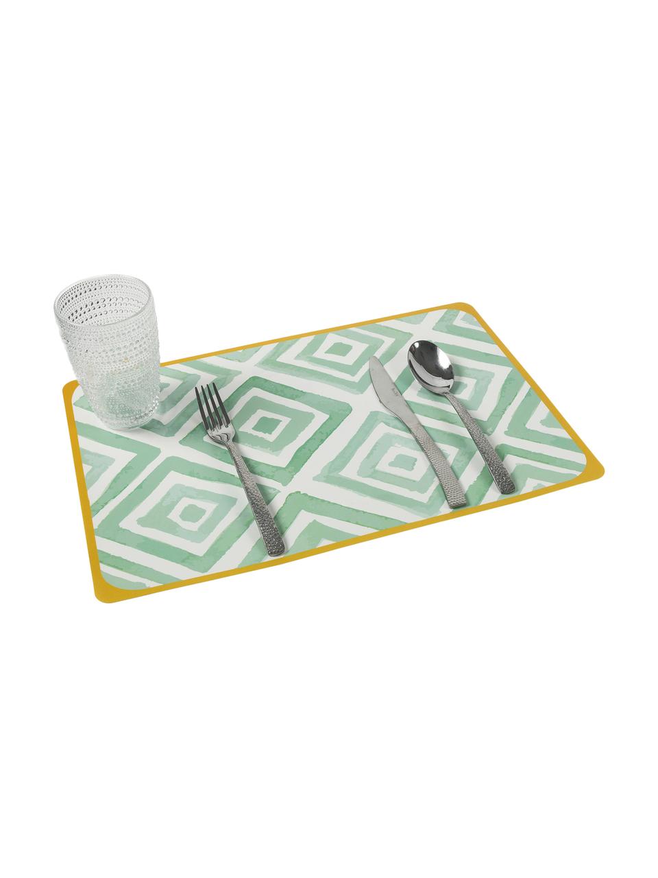 Placemats Oriental, 6-delig, Kunststof, Wit, groen, geel, B 45 x D 30 cm