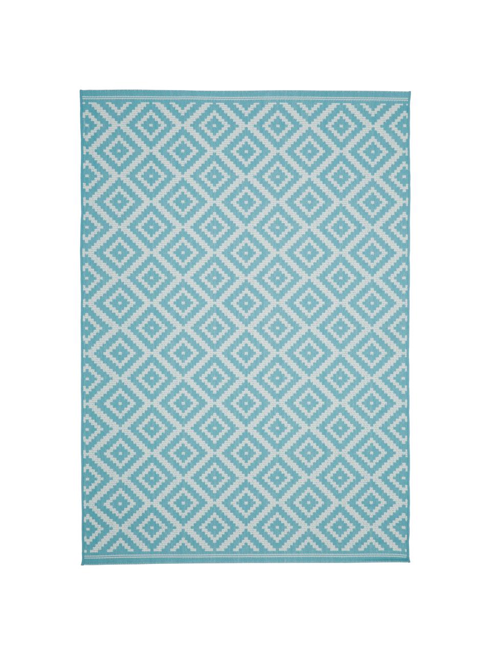 Tapis d'extérieur ethnique Miami, 86 % polypropylène, 14 % polyester, Blanc, turquoise, larg. 120 x long. 170 cm (taille S)