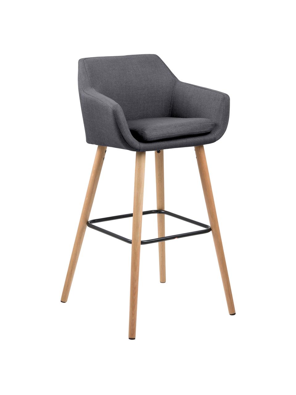 Sedia da bar Nora, Rivestimento: poliestere, Gambe: legno di quercia, trattat, Rivestimento: grigio scuro<br>Gambe: legno di quercia<br>Poggiapiedi: nero, Larg. 55 x Alt. 101 cm