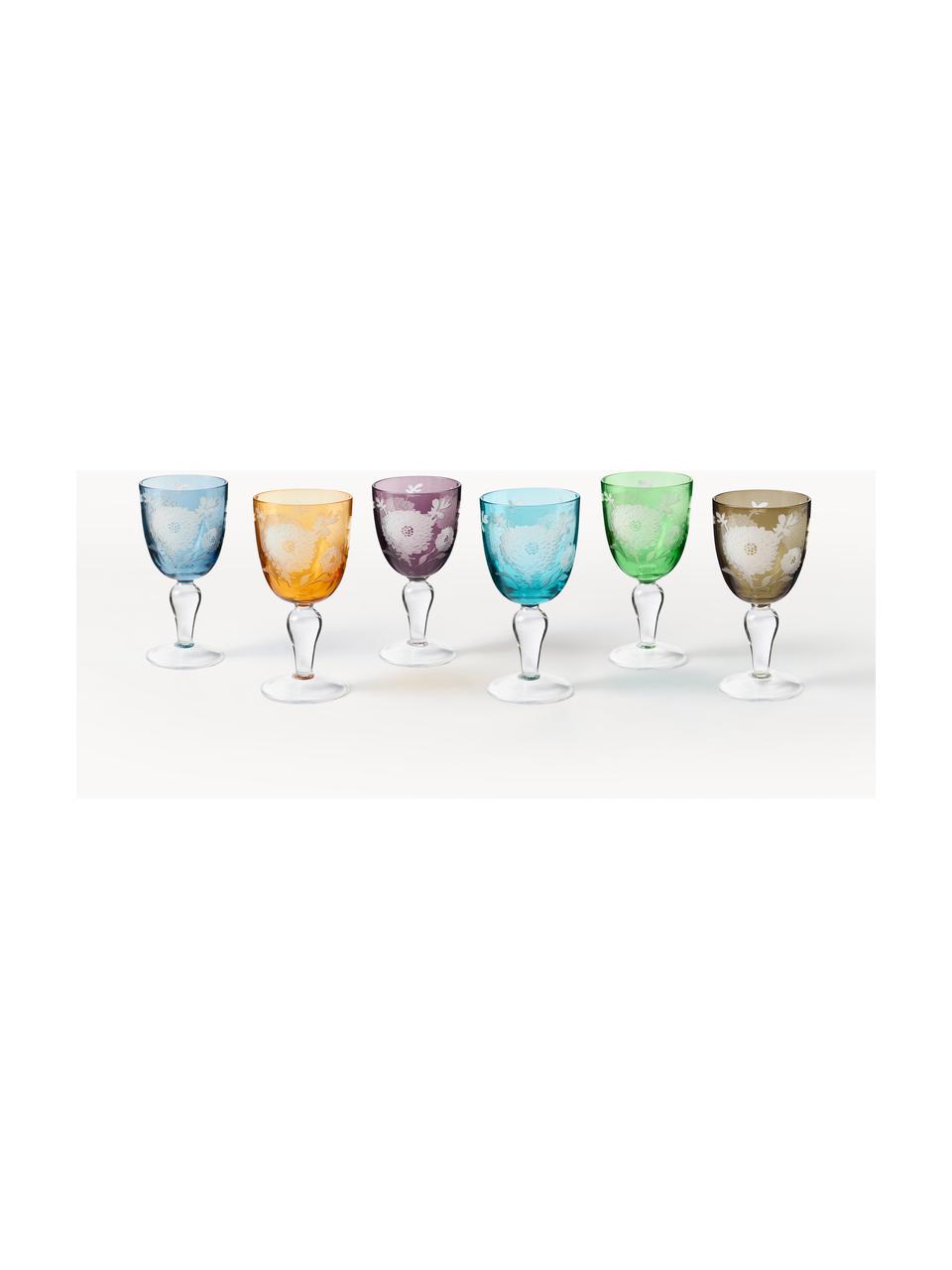 Wijnglazen Peony, set van 6, Glas, Meerkleurig, Ø 9 x H 17 cm, 250 ml
