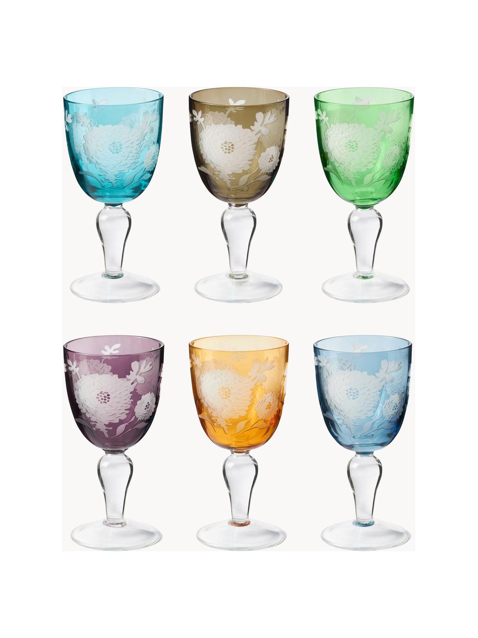 Weingläser Peony, 6er-Set, Glas, Bunt, Ø 9 x H 17 cm, 250 ml