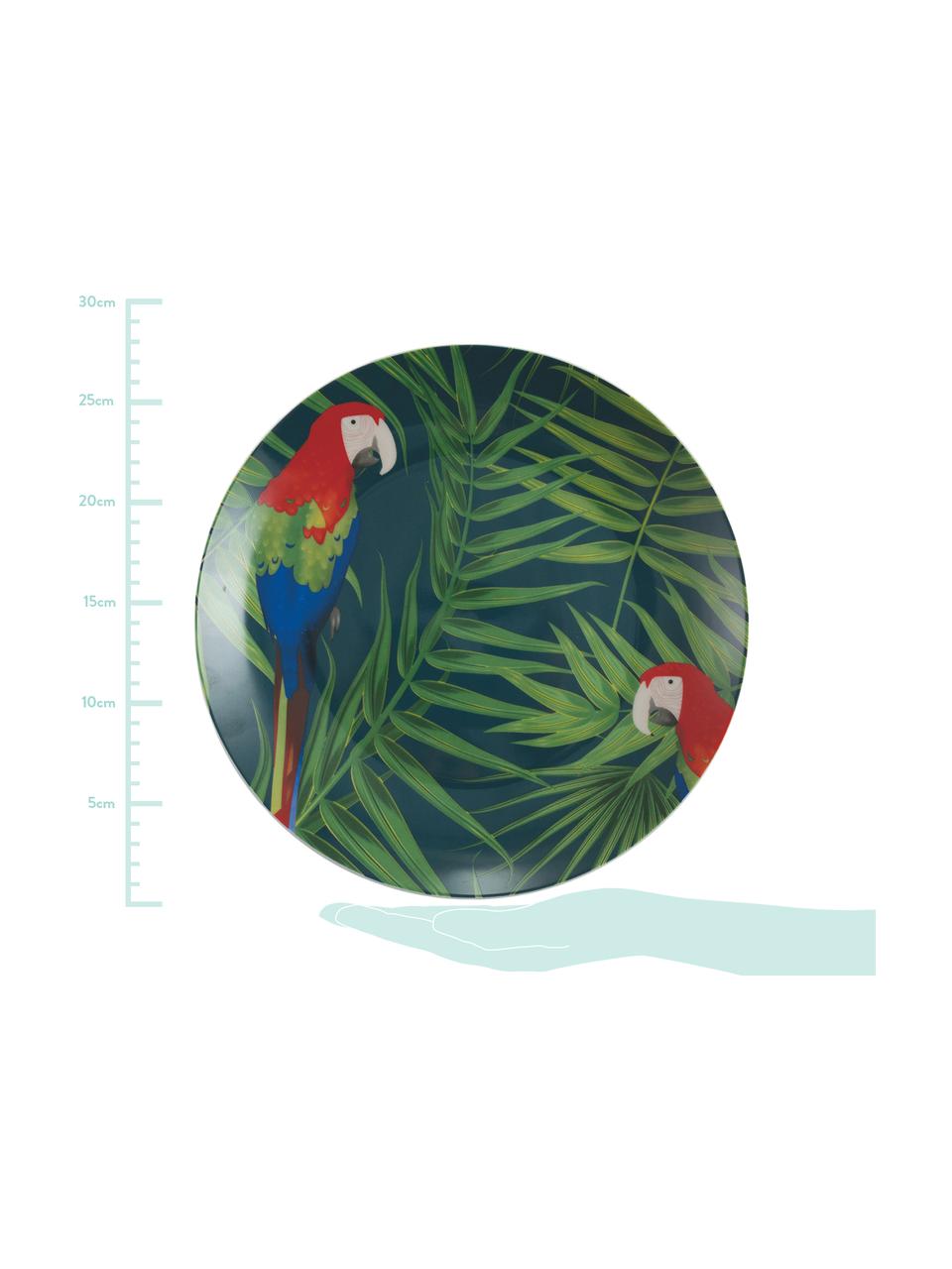 Súprava tanierov s tropickým dizajnom Parrot Jungle, 6 osôb (18 dielov), Porcelán, Viacfarebná, Súprava s rôznymi veľkosťami