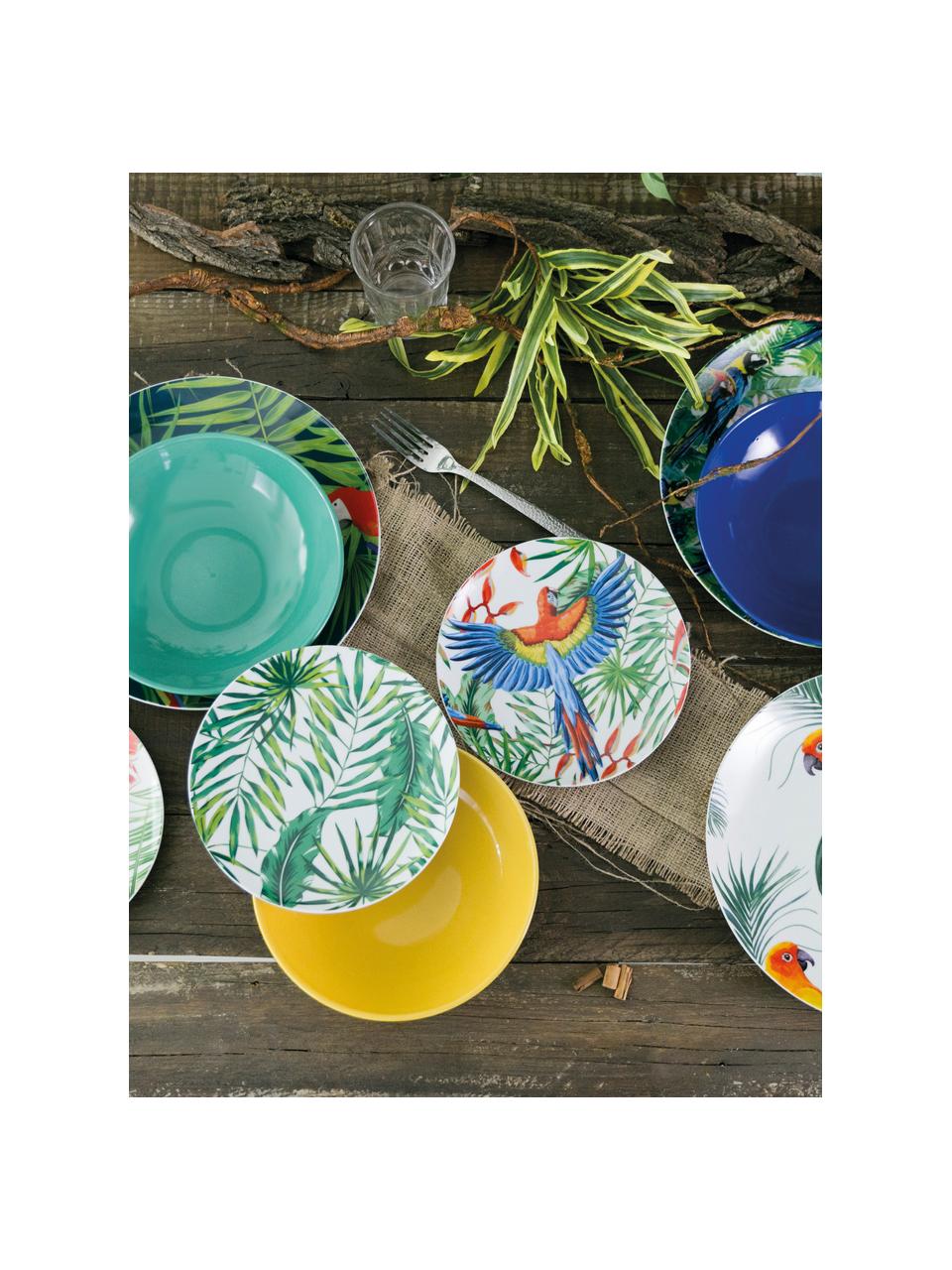 Set 18 piatti di design tropicale Parrot Jungle, Porcellana, Multicolore, Set in varie misure