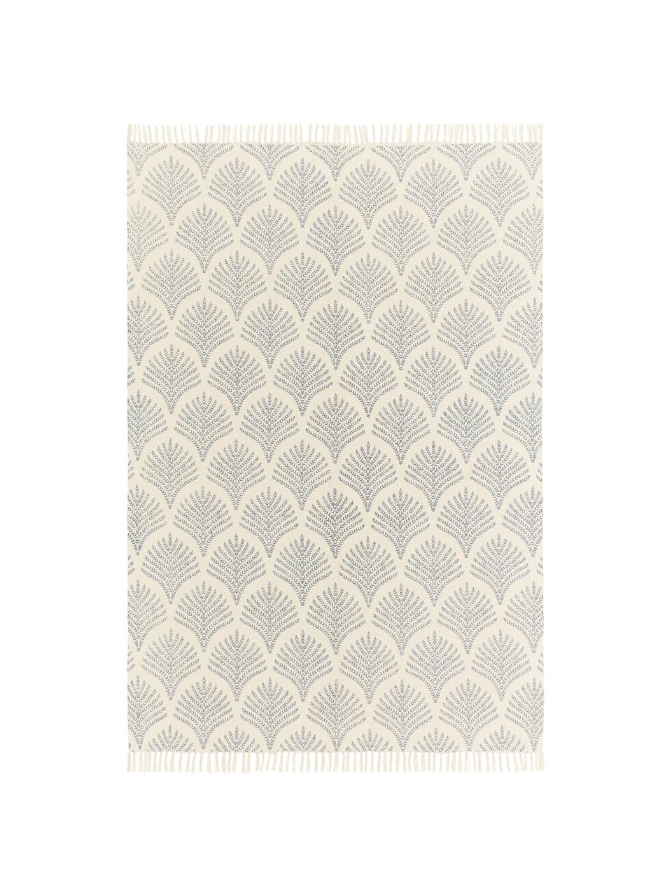 Vlak geweven katoenen vloerkleed Klara in beige/blauw, Beige, blauw, B 120 x L 180 cm (maat S)