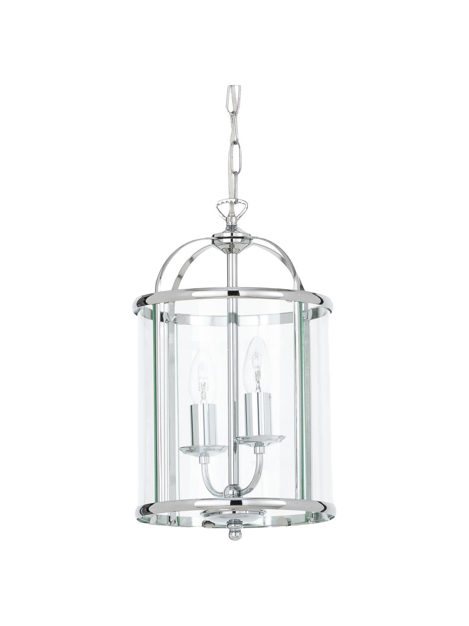 Kleine hanglamp Budgie van glas, Lampenkap: verchroomd nikkel, glas, Baldakijn: verchroomd nikkel, Chroomkleurig, transparant, Ø 23  x H 41 cm