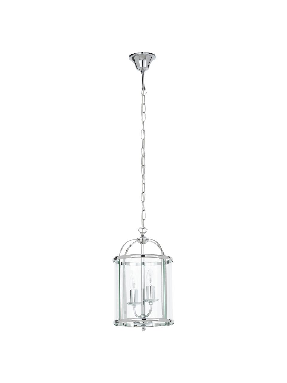 Kleine hanglamp Budgie van glas, Lampenkap: verchroomd nikkel, glas, Baldakijn: verchroomd nikkel, Chroomkleurig, transparant, Ø 23  x H 41 cm