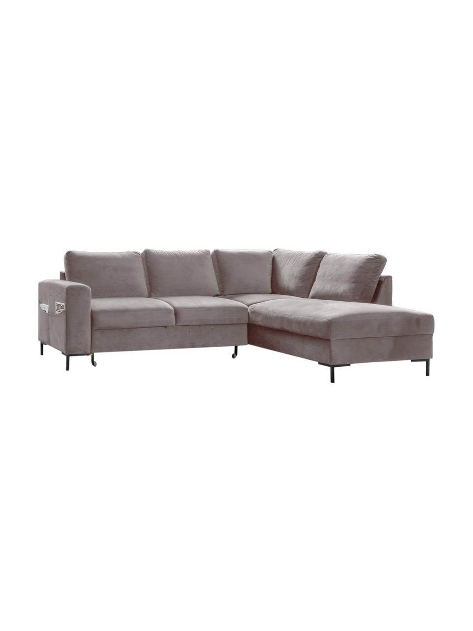 Sofa narożna z aksamitu z funkcją spania Lilly, Tapicerka: 100% aksamit poliestrowy, Ciemny beżowy, S 237 x G 197 cm