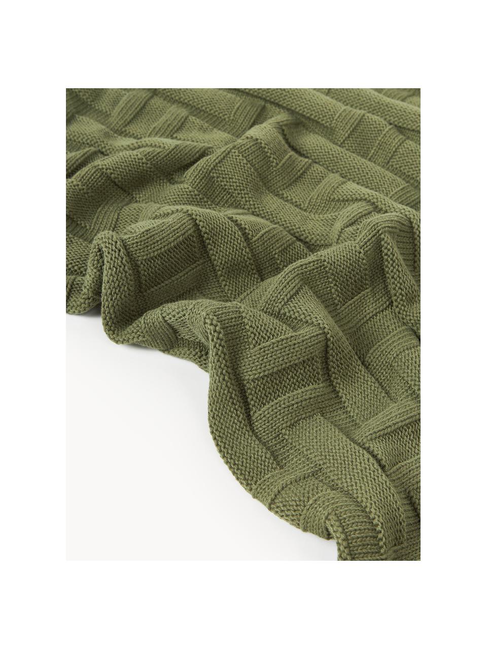Coperta in cotone a maglia Gwen, 100% cotone, Verde oliva, Larg. 130 x Lung. 170 cm