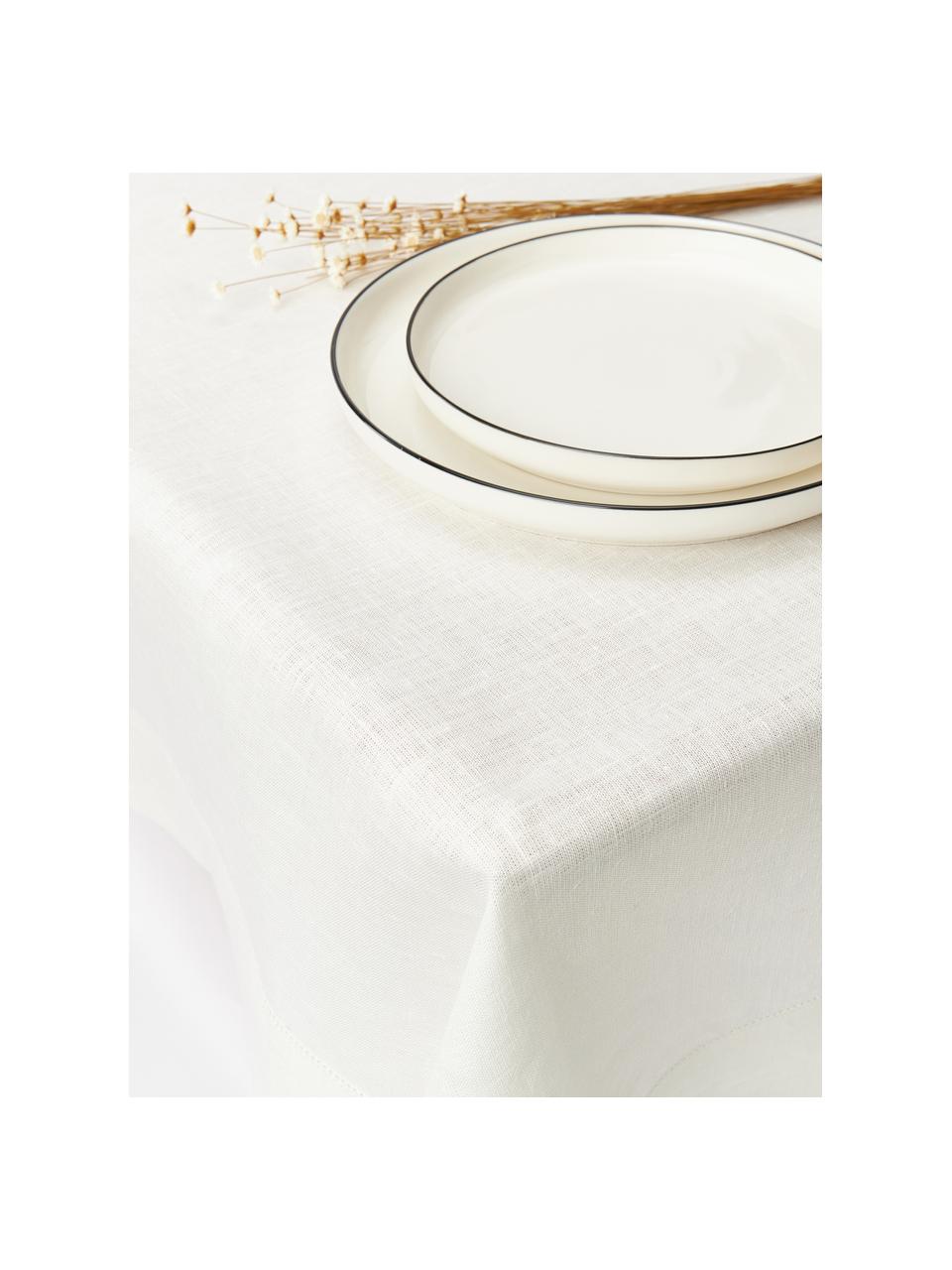 Nappe pur lin avec ourlet Alanta, Blanc cassé, 4-6 personnes (long. 170 x larg. 130 cm)