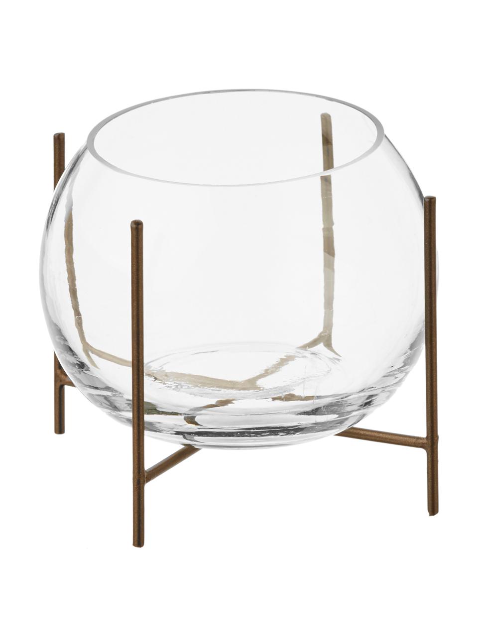 Petit vase boule sur support en métal Ada, Couleur laitonnée, transparent, Ø 8 x haut. 11 cm