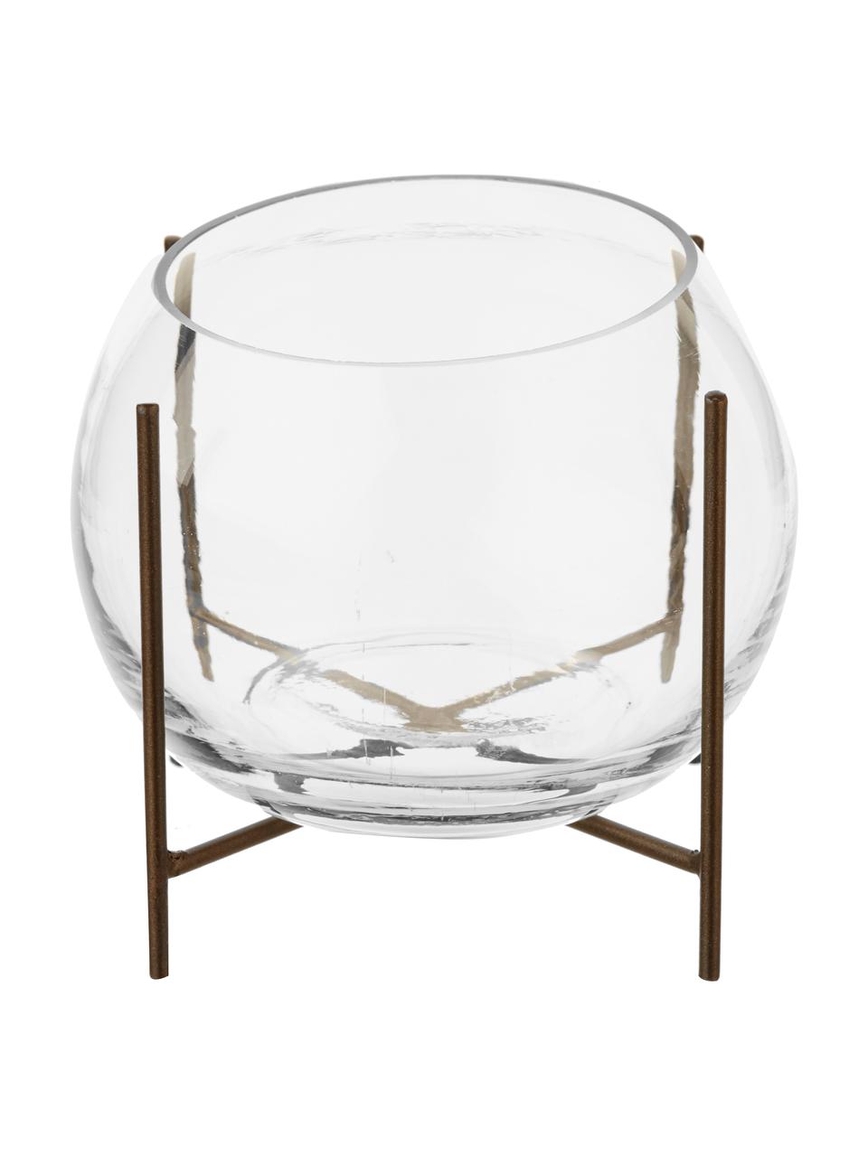 Vaso a sfera con struttura in metallo Ada, Struttura: metallo rivestito, Vaso: vetro, Ottonato, trasparente, Ø 8 x Alt. 11 cm
