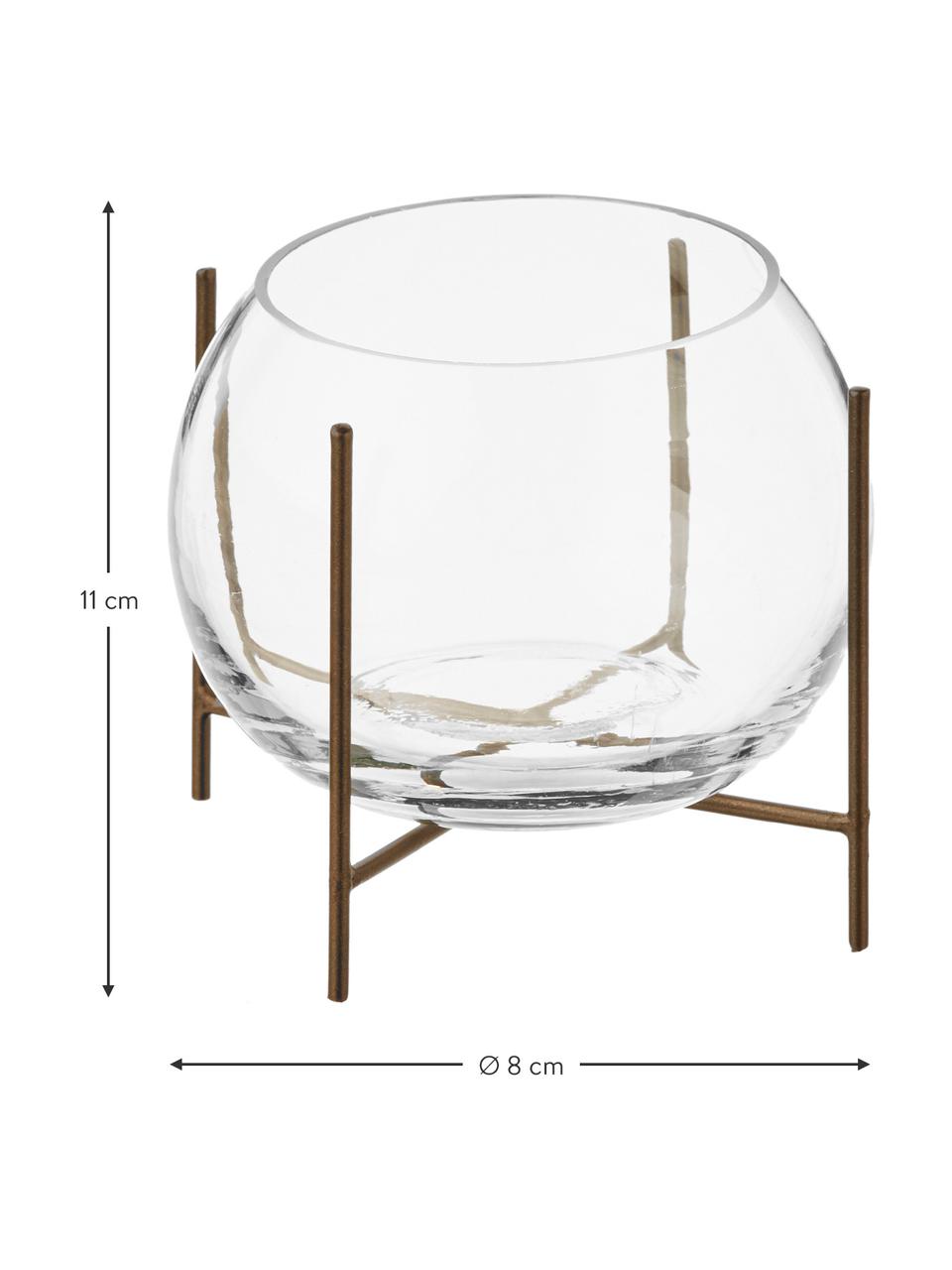 Vaso a sfera con struttura in metallo Ada, Struttura: metallo rivestito, Vaso: vetro, Ottonato, trasparente, Ø 8 x Alt. 11 cm