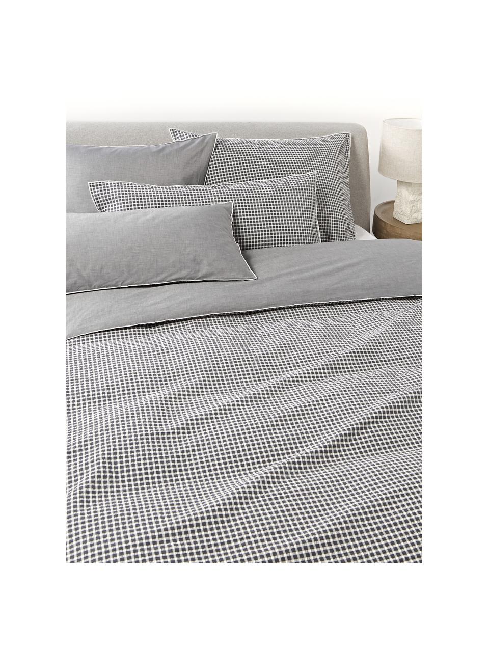 Funda de almohada de seersucker Davey, Gris oscuro, blanco, An 45 x L 110 cm